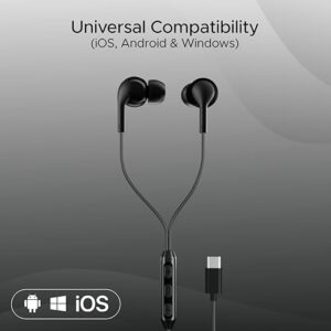 C Type Earphones Wired with Mic,13mm Driver, in-line Control, Metallic Built, Powerful Bass, Comfortable & Lightweight (Black)