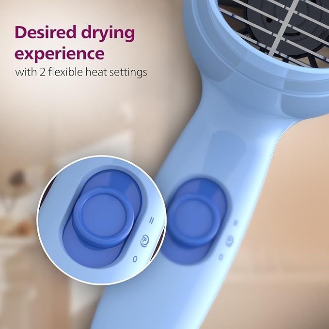 Philips Hair Dryer 1000 Watts | 2 Heat Settings (Hot/Warm) | ThermoProtect Technology prevents overheating | HP8100/60 - Blue | Perfect Blow Dry For Men & Women | 2 years Warranty - Image 2