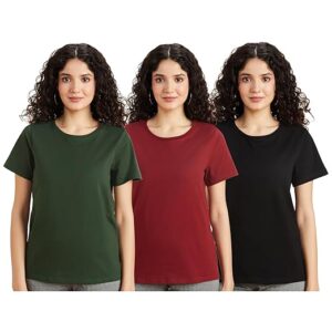 Women's Cotton Stretch Regular Fit Round Neck Half Sleeve T-Shirt (Pack of 3 | Available in Plus Size)