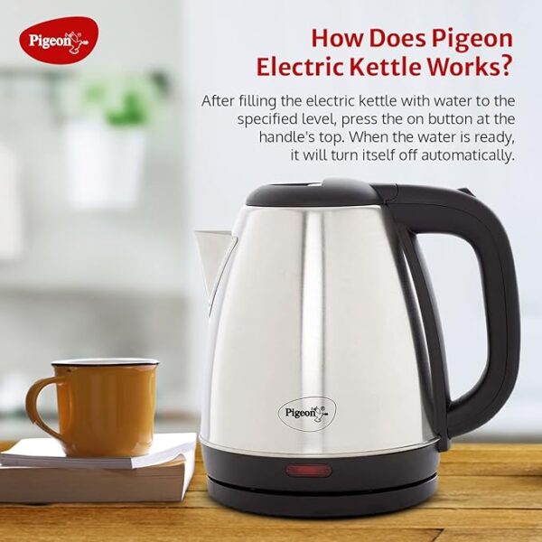Pigeon by Stovekraft Amaze Plus Electric Kettle (14289) with Stainless Steel Body, 1.5 litre, used for boiling Water, making tea and coffee, instant noodles, soup etc. (Silver) - Image 2