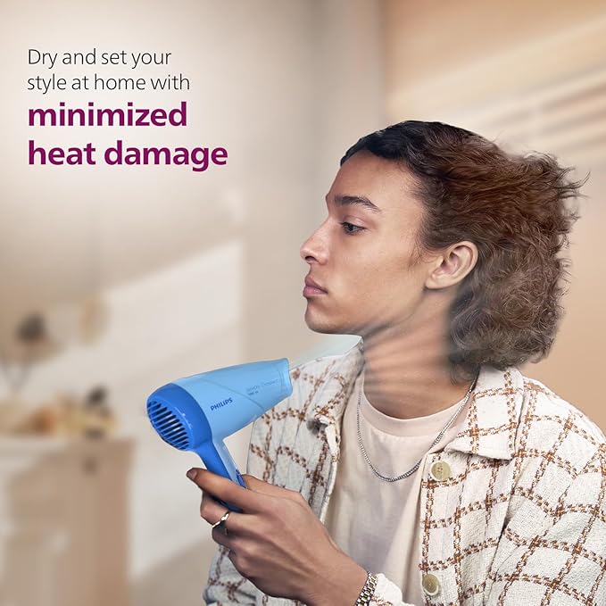 Philips Hair Dryer 1000 Watts | 2 Heat Settings (Hot/Warm) | ThermoProtect Technology prevents overheating | HP8100/60 - Blue | Perfect Blow Dry For Men & Women | 2 years Warranty - Image 5