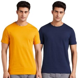 Men's Solid Cotton T Shirt | Round Neck | Half Sleeve | Plain-Regular Fit Combo Packs of 2