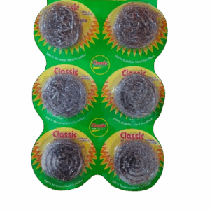 Classic Bright Stainless Steel Scrubber for Utensil Cleaning, Pack of 6